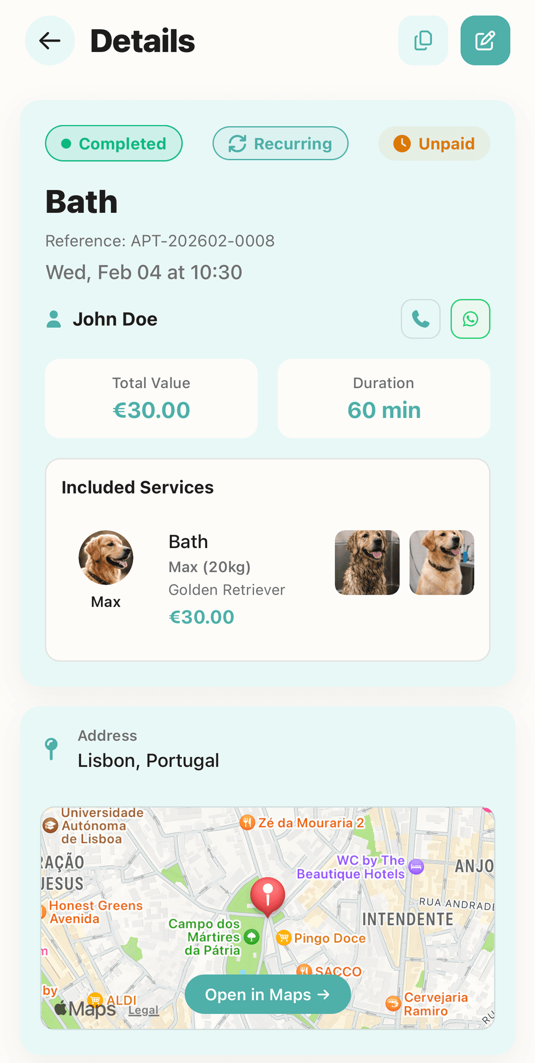 App - Detalhe da marcação